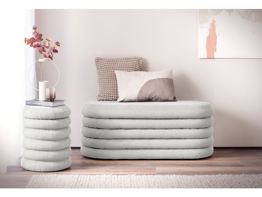 SalesFever® Sitzhocker rund Ø38 cm mit Stauraum aus Bouclé Stoff Weiß Twister 369593 - 4