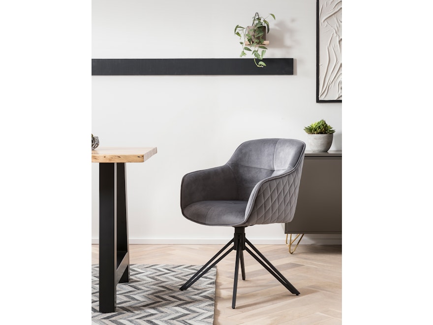 SalesFever® Armlehnstuhl mit 360° Drehfunktion und Wabensteppung aus Samt Grau Walo 372289 - 2