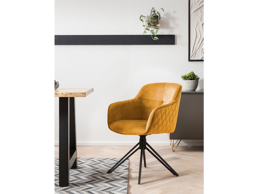 SalesFever® Armlehnstuhl mit 360° Drehfunktion und Wabensteppung aus Samt Gelb Walo 372173 - 2