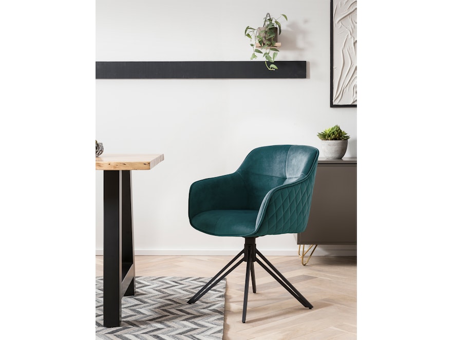SalesFever® Armlehnstuhl mit 360° Drehfunktion und Wabensteppung aus Samt Grün Walo 372180 - 2
