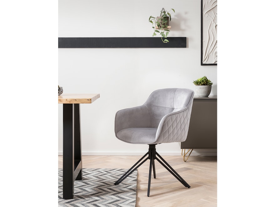 SalesFever® Armlehnstuhl mit 360° Drehfunktion und Wabensteppung aus Samt Hellgrau Walo 372319 - 2