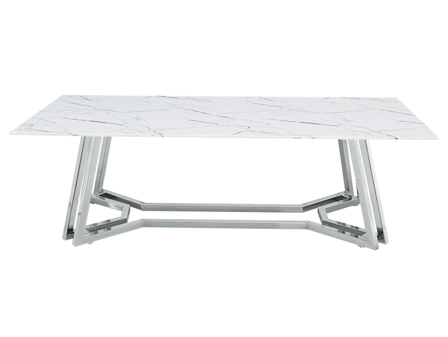 SalesFever® Couchtisch 110x60 cm Glasplatte Weiß Marmoroptik Gestell Chrom Nelio 398555 - 2
