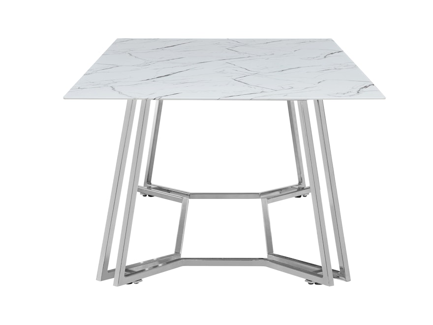SalesFever® Couchtisch 110x60 cm Glasplatte Weiß Marmoroptik Gestell Chrom Nelio 398555 - 3