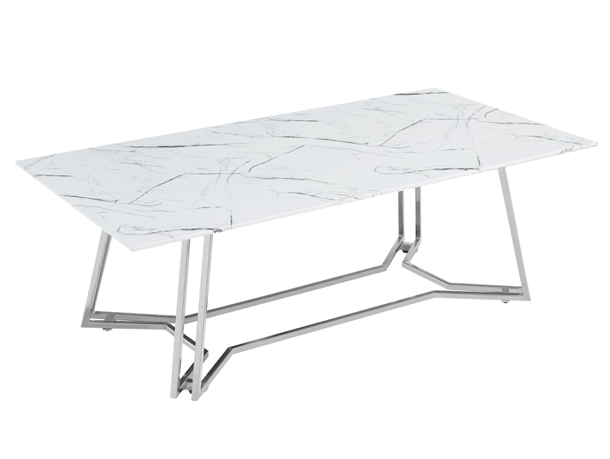 SalesFever® Couchtisch 110x60 cm Glasplatte Weiß Marmoroptik Gestell Chrom Nelio 398555 - 1