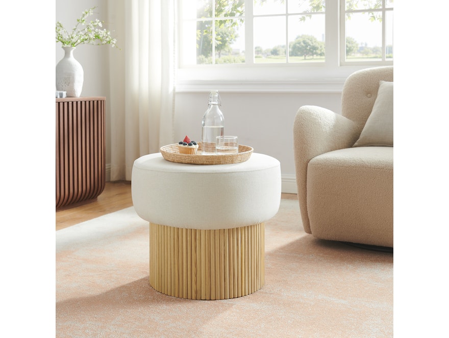 SalesFever® Sitzpouf mit Stauraum Ø 50 cm in Natur/Weiß JONTE 366714 - 3