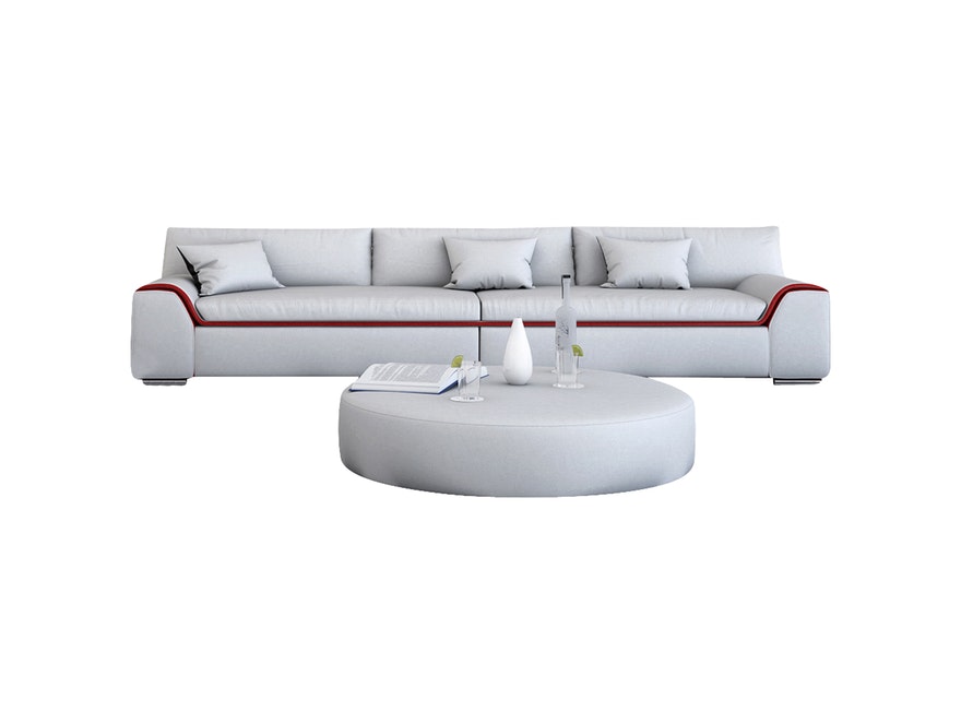 Innocent® Sofa weiß / rote Kontrastlinie (Antik-Optik) 3-Sitzer Azure aus Kunstleder 10721 - 1
