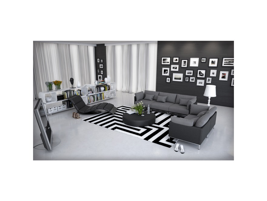 Innocent® Sofa Kunstleder schwarz / Stoff grau 2-Sitzer Farggi Beine Edelstahl 10761 - 4