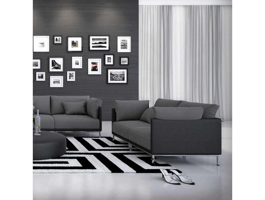 Innocent® Sofa Kunstleder schwarz / Stoff grau 2-Sitzer Farggi Beine Edelstahl 10761 - 3