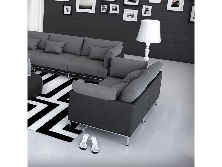 Innocent® Sofa Kunstleder schwarz / Stoff grau 2-Sitzer Farggi Beine Edelstahl 10761 - 2