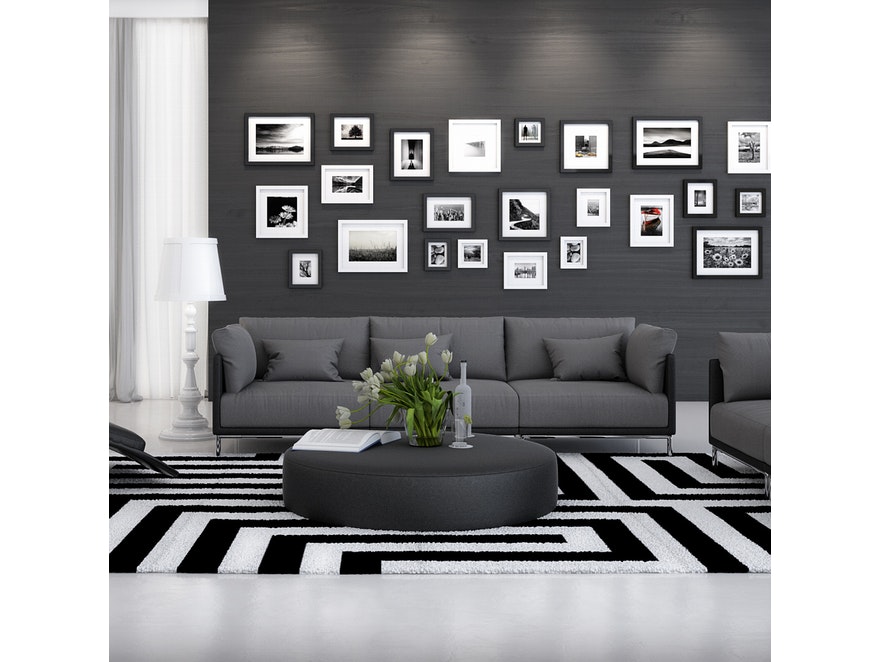 Innocent® Sofa Kunstleder schwarz / Stoff grau 3-Sitzer Farggi Beine Edelstahl 10762 - 3