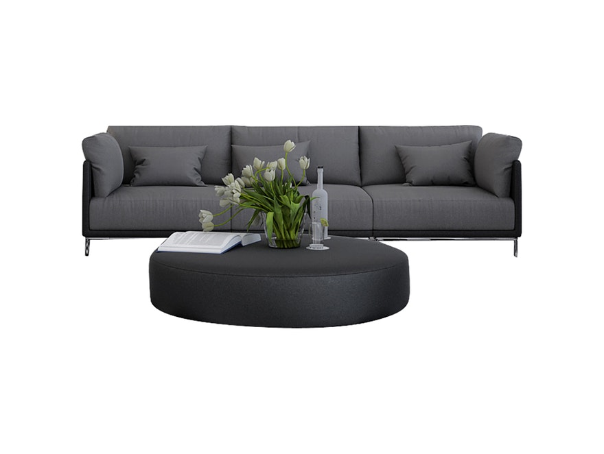 Innocent® Sofa Kunstleder schwarz / Stoff grau 3-Sitzer Farggi Beine Edelstahl 10762 - 1