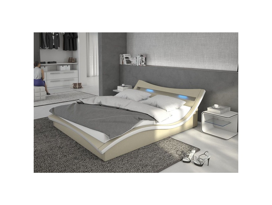 Innocent® Polsterbett 140x200 cm creme weiß Doppelbett LED Beleuchtung MAGARI 12327 - 2