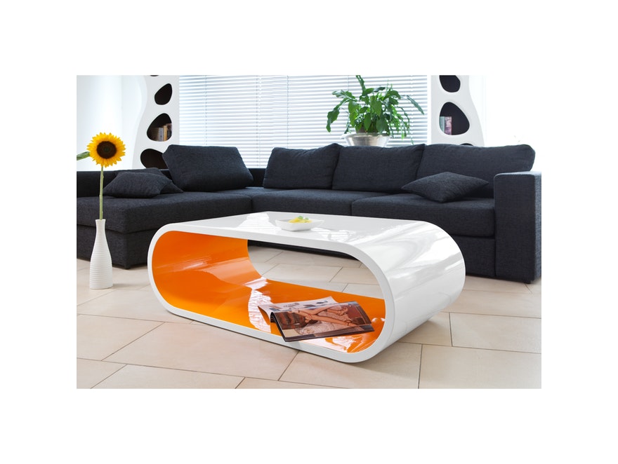 SalesFever® Couchtisch weiß/orange Finio 120x60 cm oval 6421 - 3