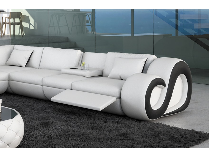 Innocent® Wohnlandschaft weiß/schwarz L-Form Design Sofa mit LED NESTA n-7997-5345 - 2