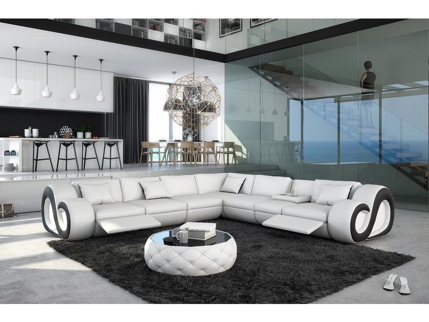 Innocent® Wohnlandschaft weiß/schwarz L-Form Design Sofa mit LED NESTA n-7997-5345 - 4