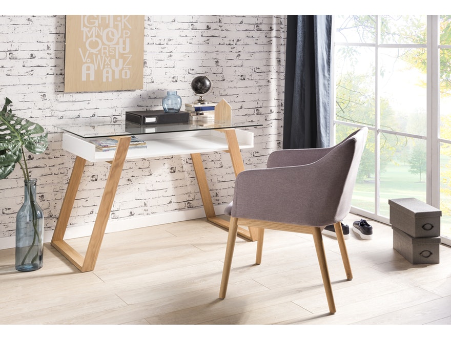 SalesFever® Schreibtisch skandinavisches Design Holz mit Glasplatte Venla n-10071 - 4