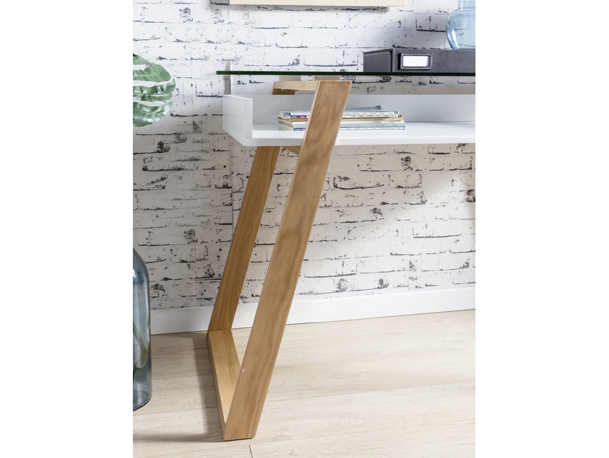 SalesFever® Schreibtisch skandinavisches Design Holz mit Glasplatte Venla n-10071 - 3