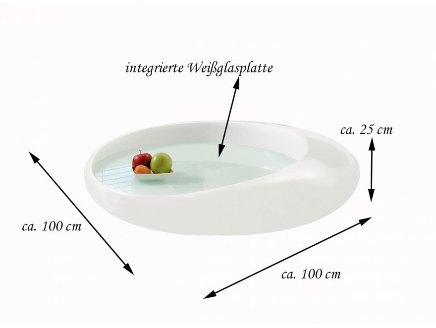 SalesFever® Couchtisch weiss hochglanz 100 cm Glas rund Pool 1710 - 6