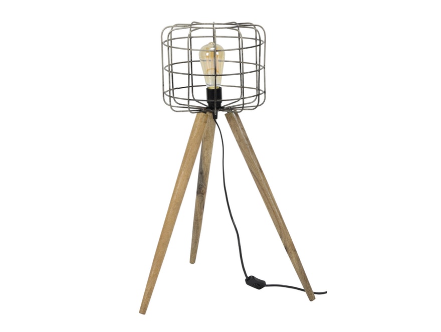 SalesFever® Stehlampe mit 1 Leuchte Korb dreibeiniges Holzstativ Tim-Luca 7642/29 - 1