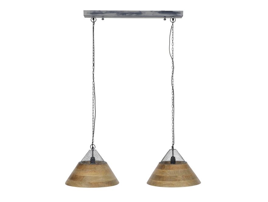 SalesFever® Hängelampe mit 2 Lampenschirmen aus Holz und Draht Lucano 8264/16 - 1