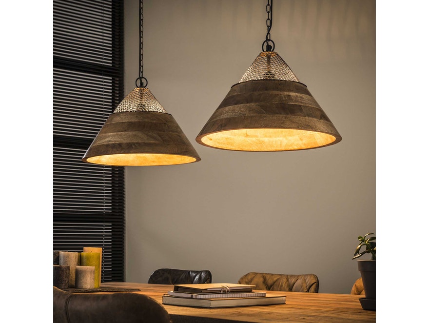 SalesFever® Hängelampe mit 2 Lampenschirmen aus Holz und Draht Lucano 8264/16 - 3