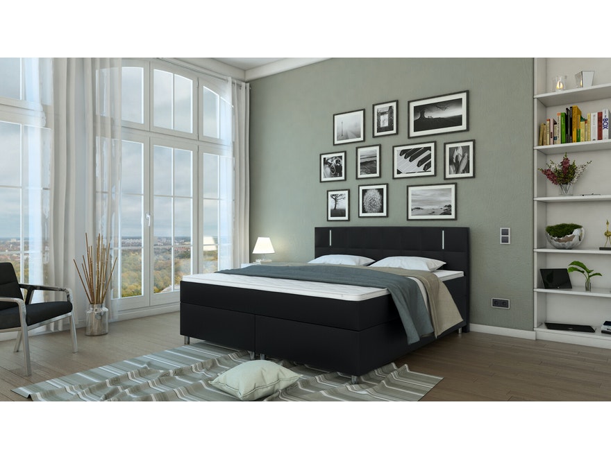 SalesFever® Boxspringbett 180 x 200 cm schwarz Hotelbett LED JULIEN 382110 - 3
