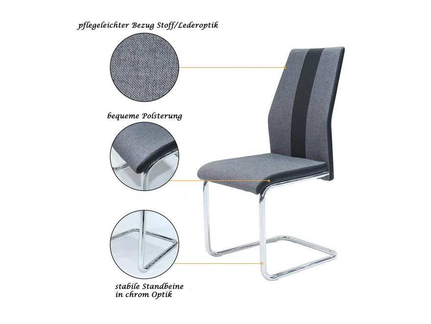 SalesFever® Freischwinger Stuhl 2er Set grau schwarz Esszimmerstuhl CHARLIE 390108 - 3