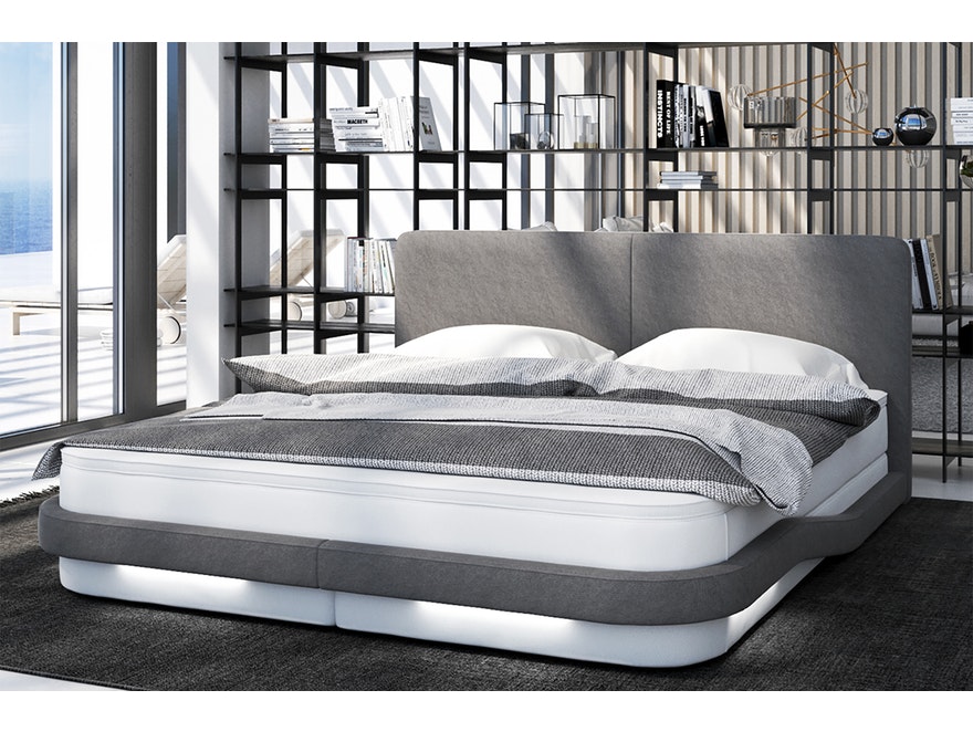 SalesFever® Boxspringbett 160 x 200 cm weiß grau Hotelbett LED ELIANA 387689 - 4