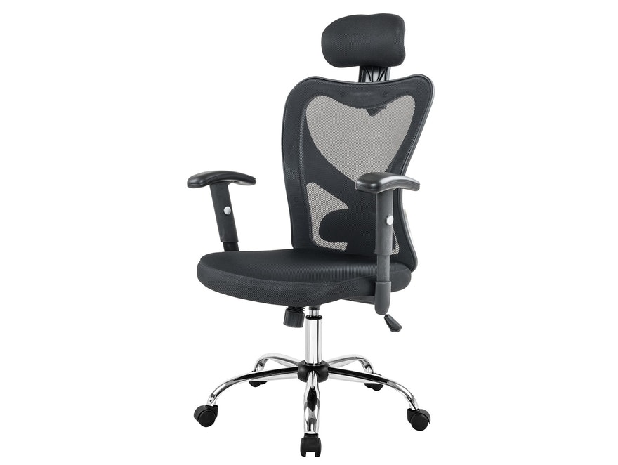 SalesFever® Bürostuhl Schreibtischstuhl schwarz mit Netzrücken und Kopfstütze Tres 390931 - 1