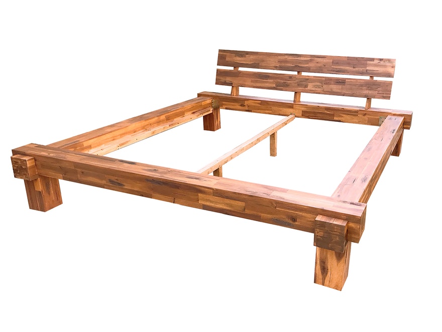 SalesFever® Balkenbett 140 x 200 cm aus massivem Akazie-Holz LAILA 345726 - 4