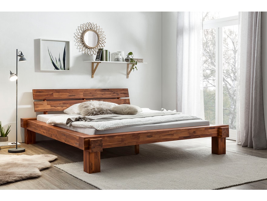 SalesFever® Balkenbett 140 x 200 cm aus massivem Akazie-Holz LAILA 345726 - 1