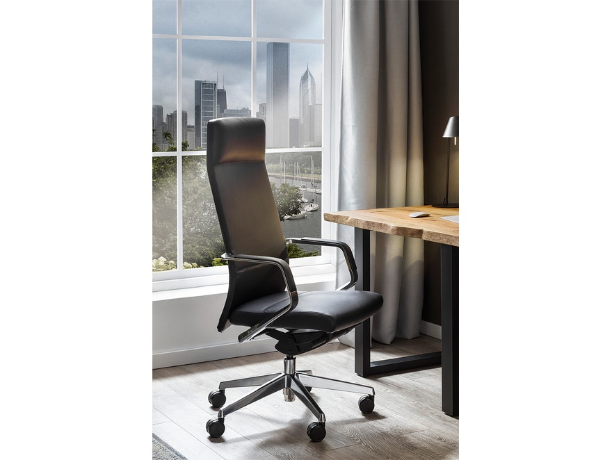 SalesFever® Bürostuhl Schreibtischstuhl schwarz aus Echtleder SLEEK 390528 - 1