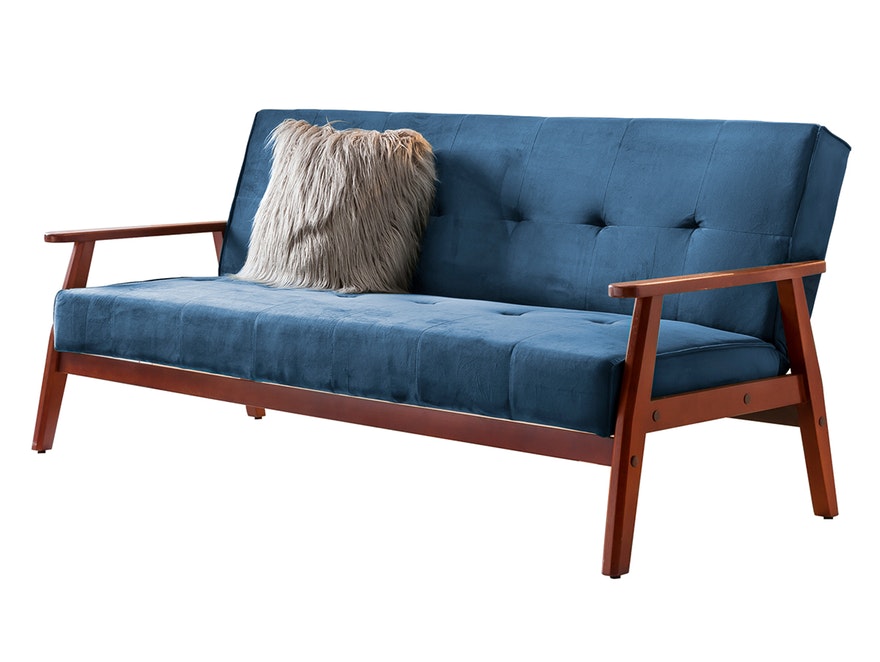 SalesFever® Design Schlafsofa SAMT blau ausklappbar skandinavische Möbel DUNDAL 389614 - 1