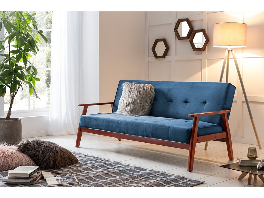 SalesFever® Design Schlafsofa SAMT blau ausklappbar skandinavische Möbel DUNDAL 389614 - 3