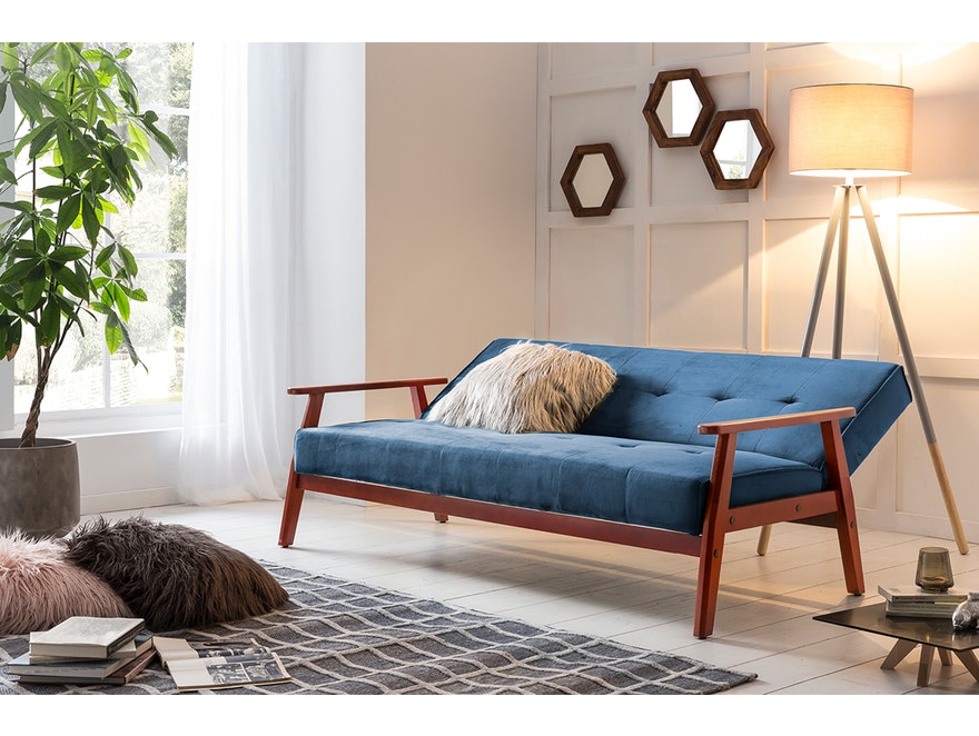 SalesFever® Design Schlafsofa SAMT blau ausklappbar skandinavische Möbel DUNDAL 389614 - 4