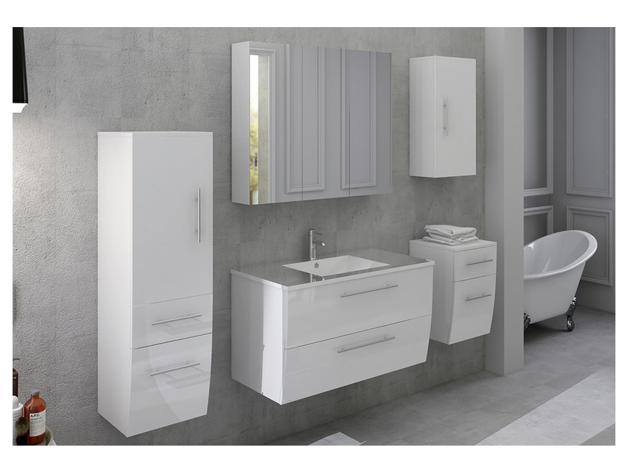 SalesFever® Badezimmer Set 5tlg. Hochglanz Weiß 90 cm ELRIK 389706 - 1