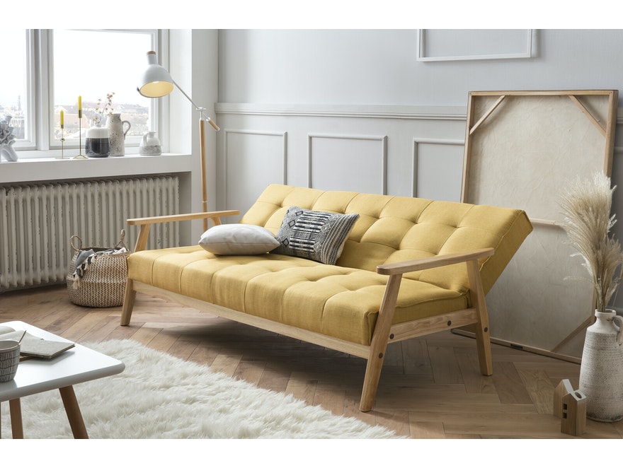 SalesFever® Design Schlafsofa Strukturstoff senfgelb ausklappbar skandinavische Möbel Dundal 393819 - 8