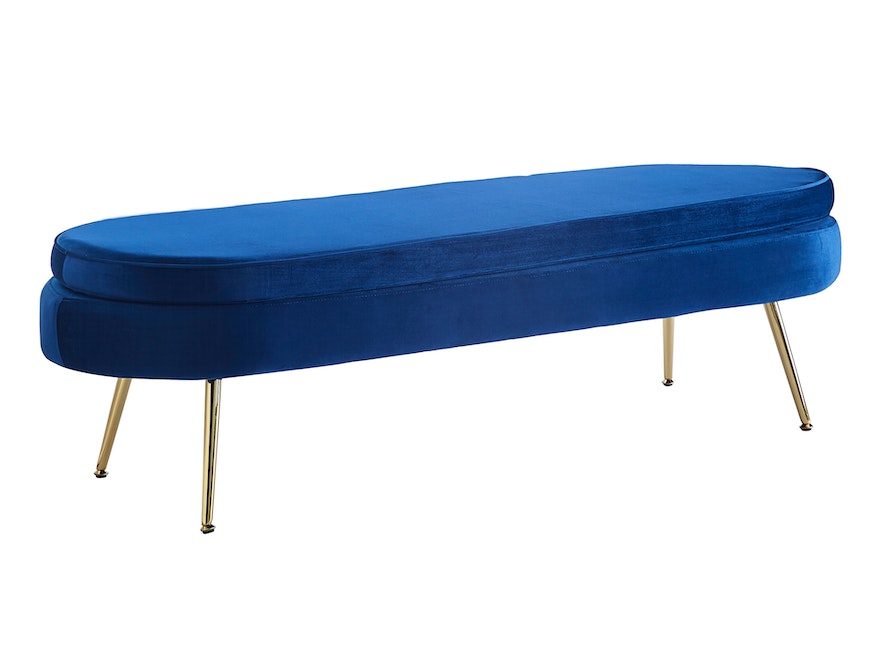SalesFever® Sitzpouf Dunkelblau oval lang aus Samt, Beine Chrom goldfarben Arielle 371862 - 1