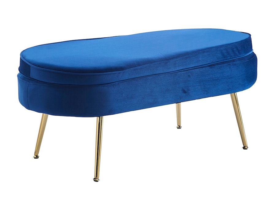 SalesFever® Sitzpouf Dunkelblau oval aus Samt, Beine Chrom goldfarben Arielle 371848 - 1