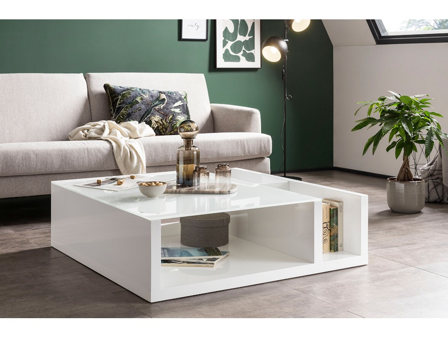 SalesFever® Couchtisch Weiß 100x100 cm mit 3 Ablagefächern Oido 399712 - 3