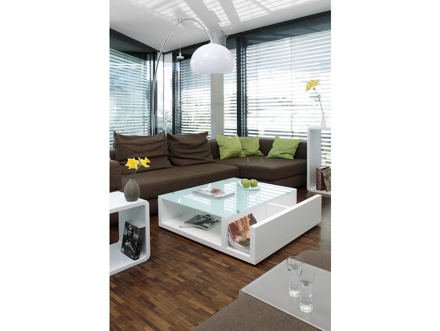 SalesFever® Couchtisch Weiß 100x100 cm mit 3 Ablagefächern Oido 399712 - 4