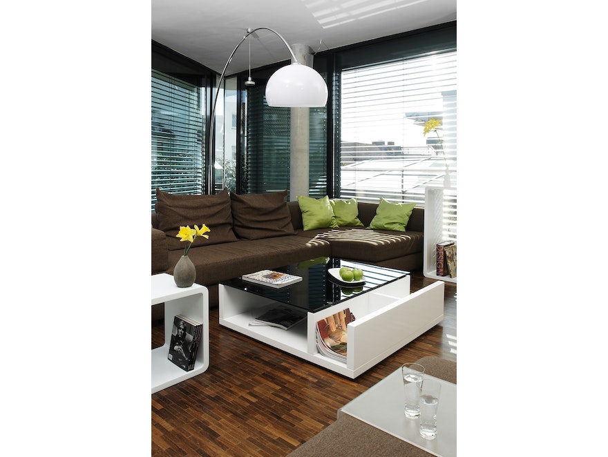 SalesFever® Couchtisch Weiß/Schwarz 100x100 cm mit 3 Ablagefächern 399781 - 2