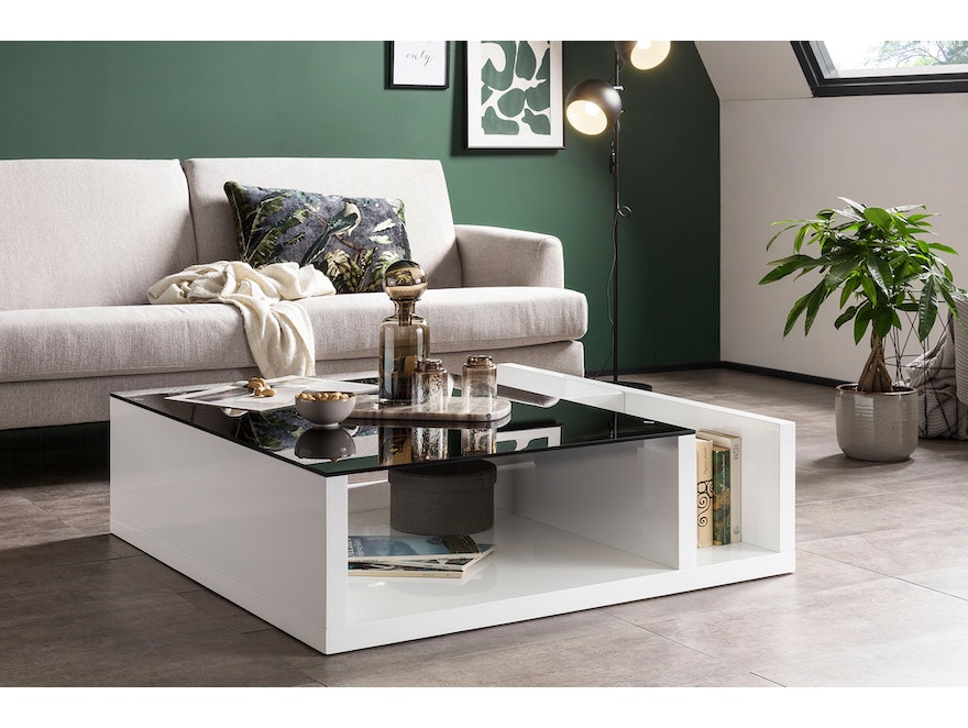 SalesFever® Couchtisch Weiß/Schwarz 100x100 cm mit 3 Ablagefächern Oido 399781 - 3
