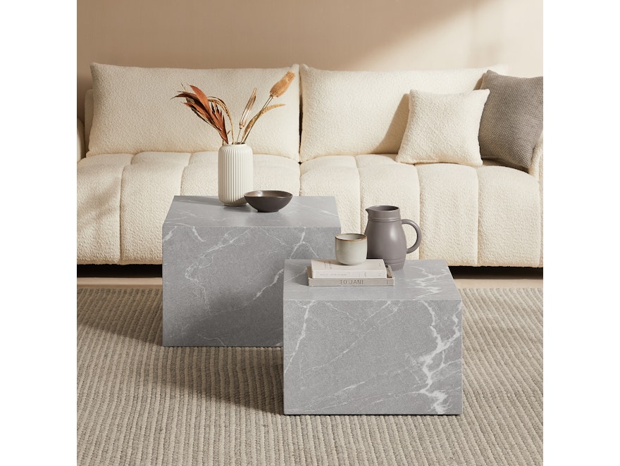 SalesFever® Couchtisch 2er Set in Marmoroptik quadratisch Grau Harlow 368046 - 3