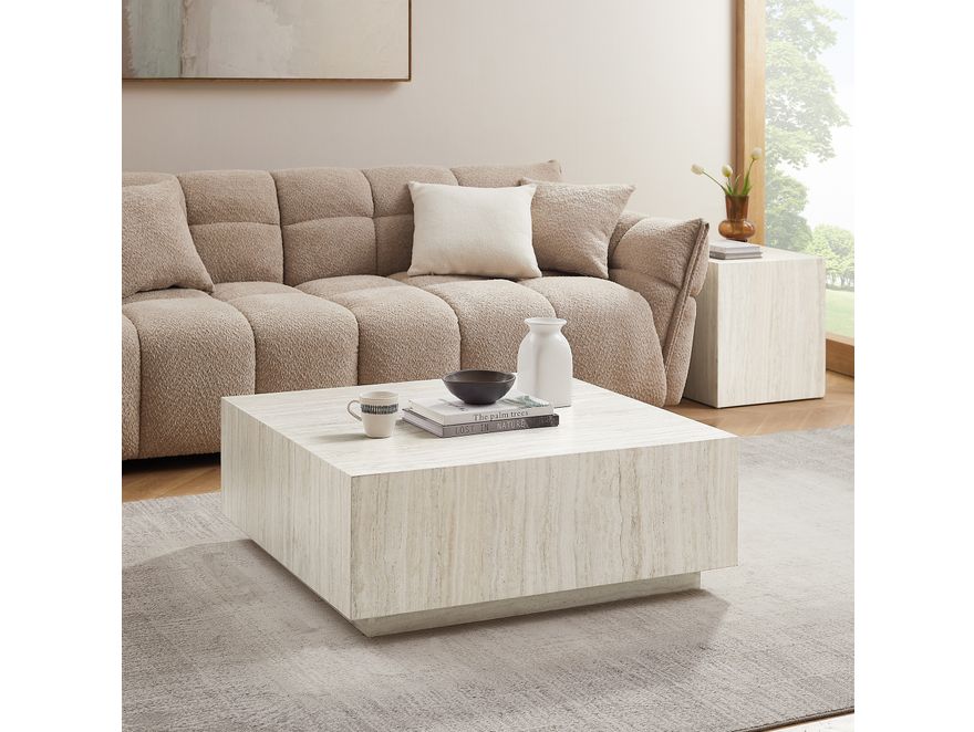 SalesFever® Couchtisch Beige 90x90 cm in Travertinoptik Jaxon 367964 - 1