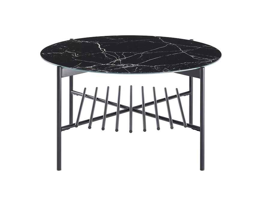 SalesFever® Couchtisch Ø 84 cm Schwarz mit Glasplatte in Marmoroptik VELARO 366899 - 4