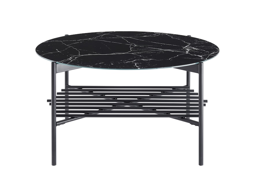 SalesFever® Couchtisch Ø 84 cm Schwarz mit Glasplatte in Marmoroptik VELARO 366899 - 1