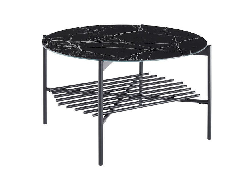 SalesFever® Couchtisch Ø 84 cm Schwarz mit Glasplatte in Marmoroptik VELARO 366899 - 2