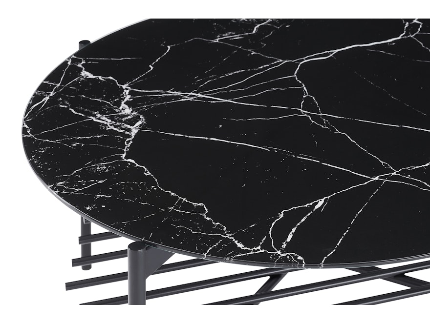 SalesFever® Couchtisch Ø 84 cm Schwarz mit Glasplatte in Marmoroptik VELARO 366899 - 6