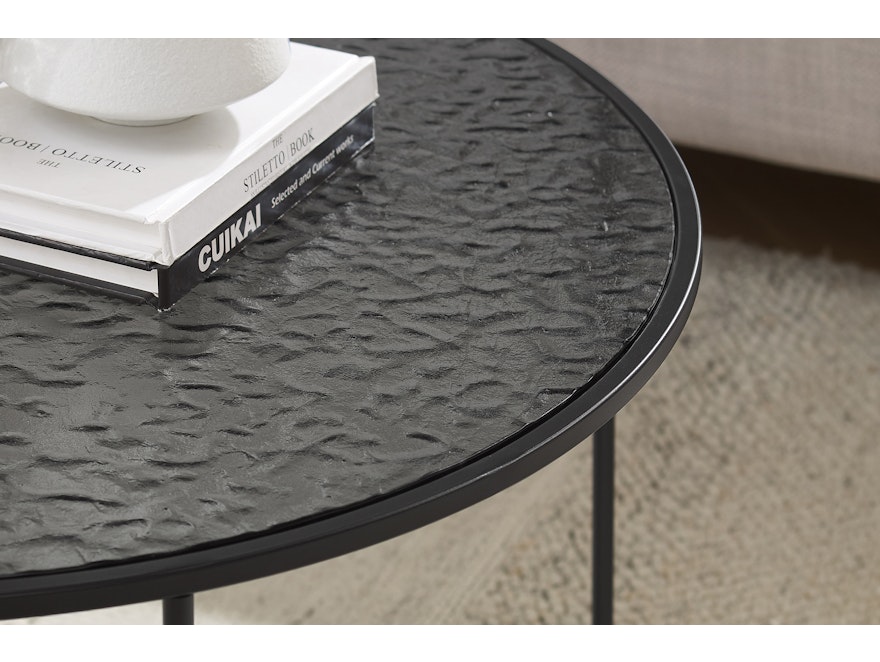 SalesFever® Couchtisch Ø 80 cm mit Glasplatte in Strukturoptik Schwarz VANTA 366912 - 7